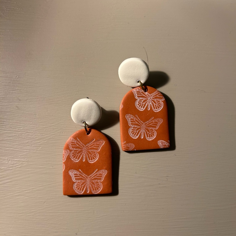 Butterfly Print Polymer Clay - Orange and White